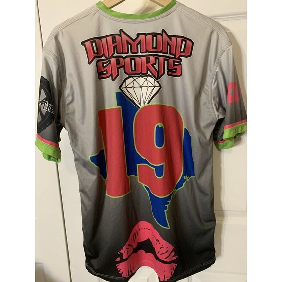 Famous Freaks Diamond Sports T Shirt Jersey Sz M Green Pink Gray No 19 - Picture 6 of 6